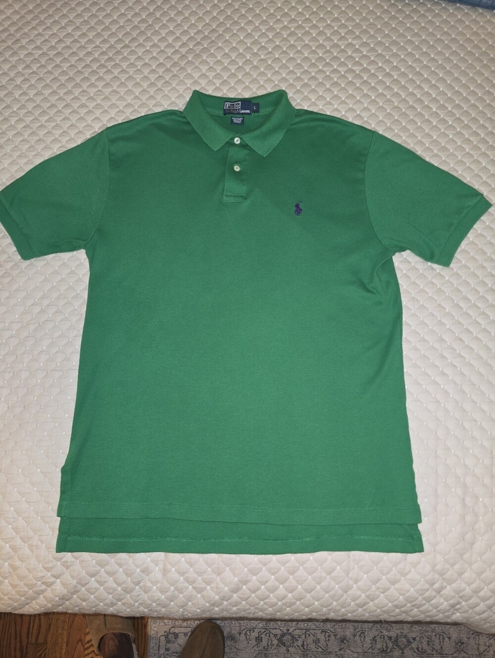 Lg-Ralph Lauren Bright Green Men’s Polo w/ Purple Pony Logo (Pristine Condition)